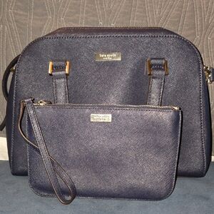 Kate Spade Navy Blue Handbag and Wristlet Set